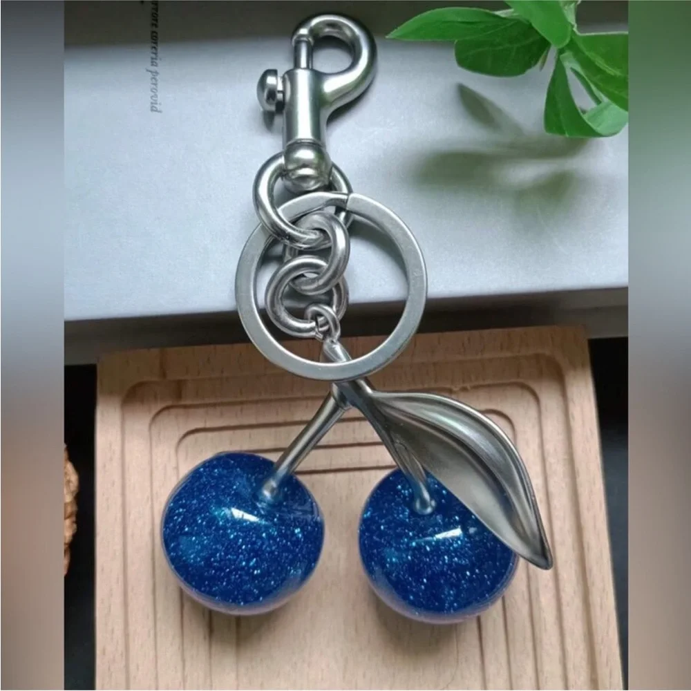 Blue Cherry Silver Keychain - Picture 4 of 6